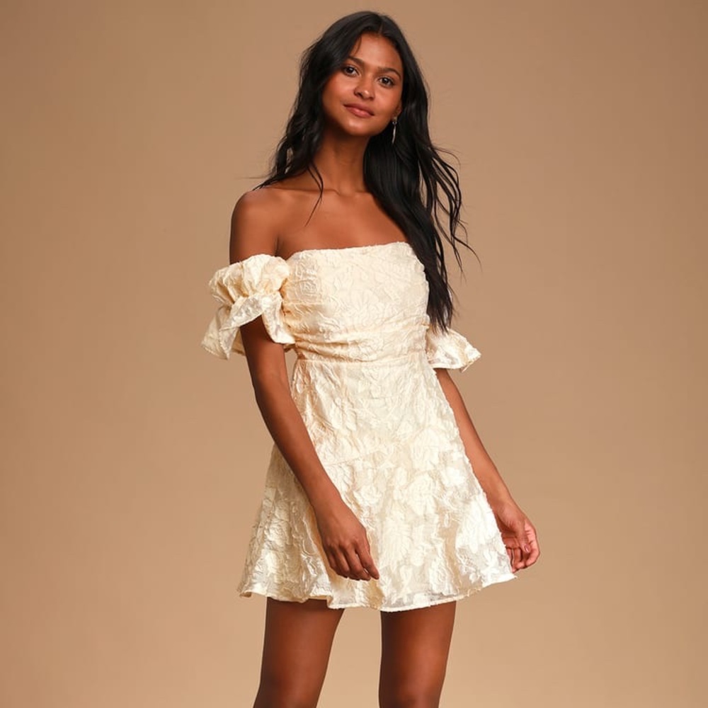 Lulu's Cream Off-Shoulder Mini Dress